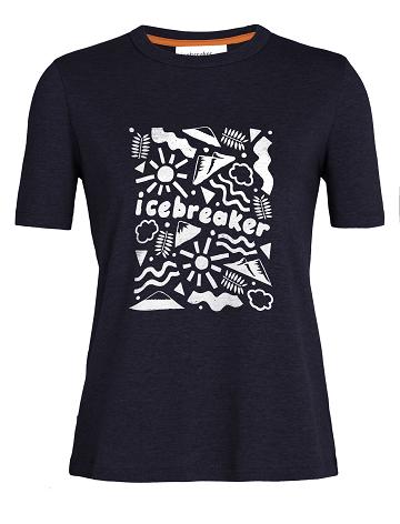 Women's Icebreaker Tencel Cotton Short Sleeve Origins T Shirts Midnight Navy | CA 1353GSOL